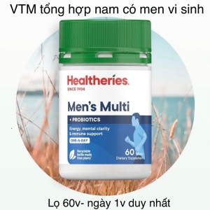 VTM TỔNG HỢP NAM có bổ sung men vi sinh - HEALTHERIES- NEW ZEALAND MEN MULTI VTM  - 100% đến từ thiên nhiên (Lọ 60 viên)